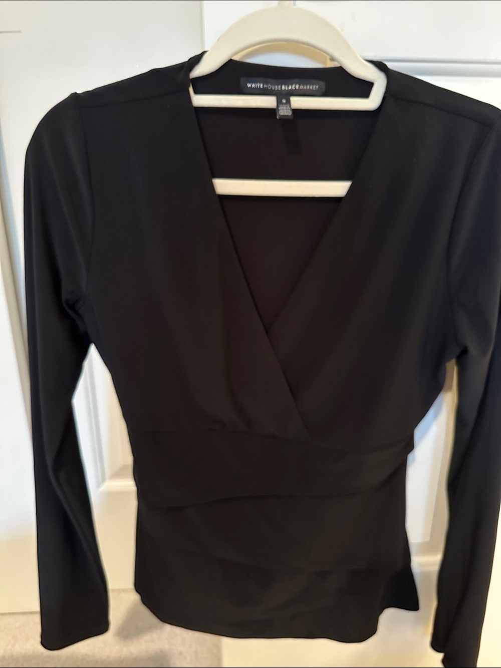 White House Black Market Black Long-Sleeve Wrap Top